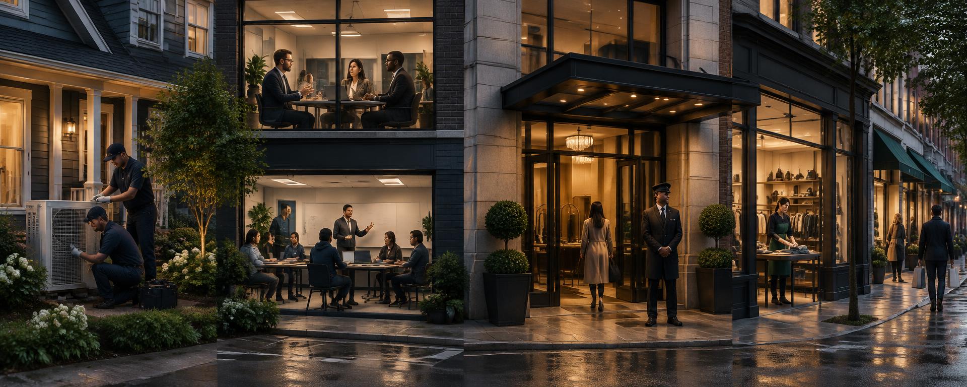 Home services, professional services, education, hospitality, and retail teams operating across one connected market